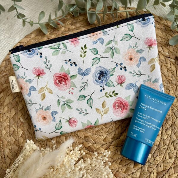 Trousse en similicuir - Bouquet pastel